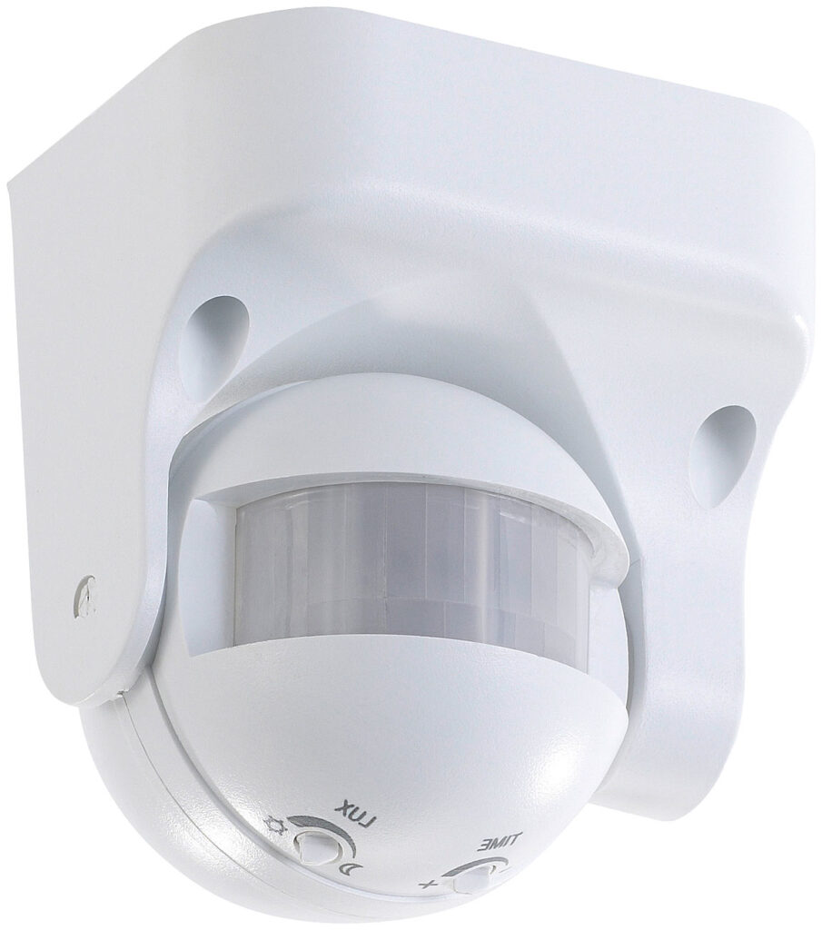 Vertikal schwenkbarer 180°-PIR-Bewegungsmelder, 230 V, IP44 Vertikal schwenkbarer 180°-PIR-Bewegungsmelder, 230 V, IP44