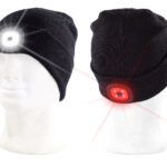 Schwarze Strickmütze mit weissen (vorne) & roten (hinten) LEDs