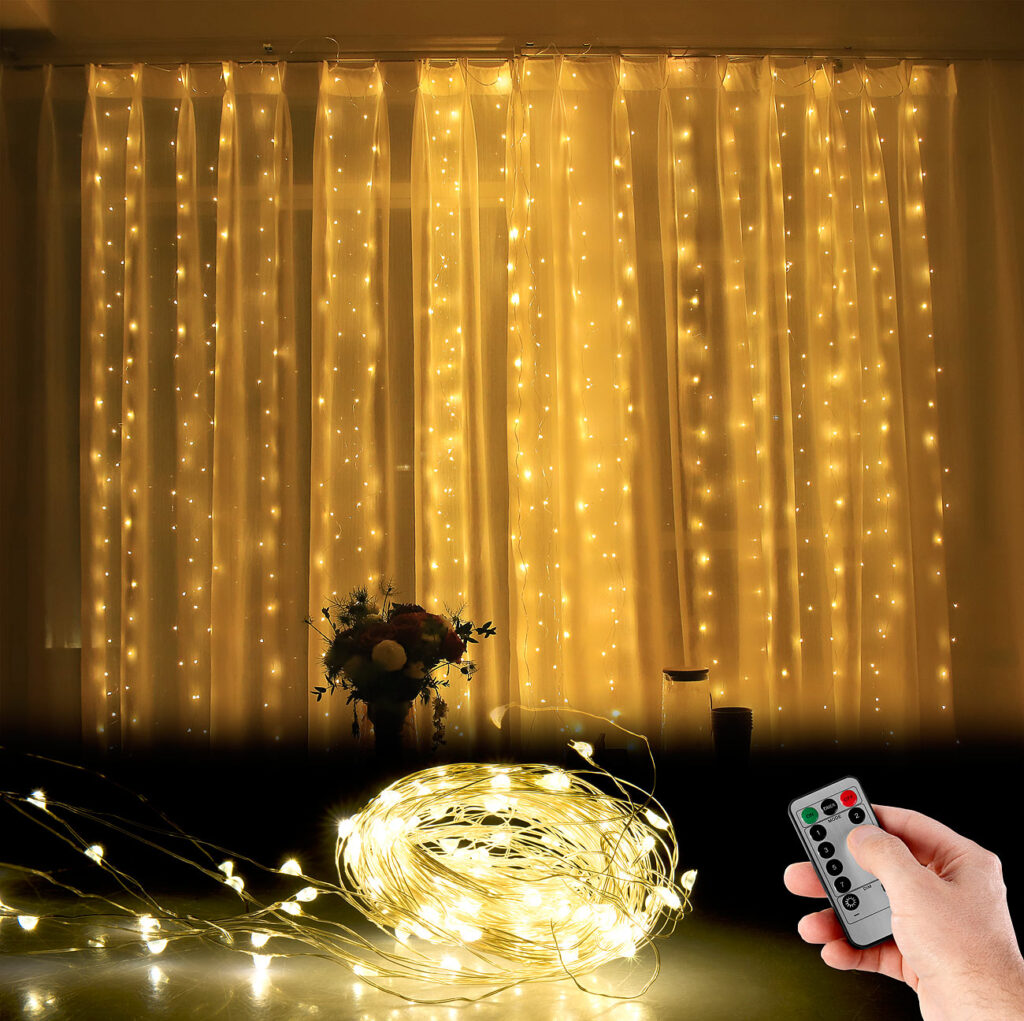 LED-Lichtervorhang, 300 LED, Fernbedienung, 3x 3m, warmweiss, Timer, USB LED-Lichtervorhang, 300 LED, Fernbedienung, 3x 3m, warmweiss, Timer, USB