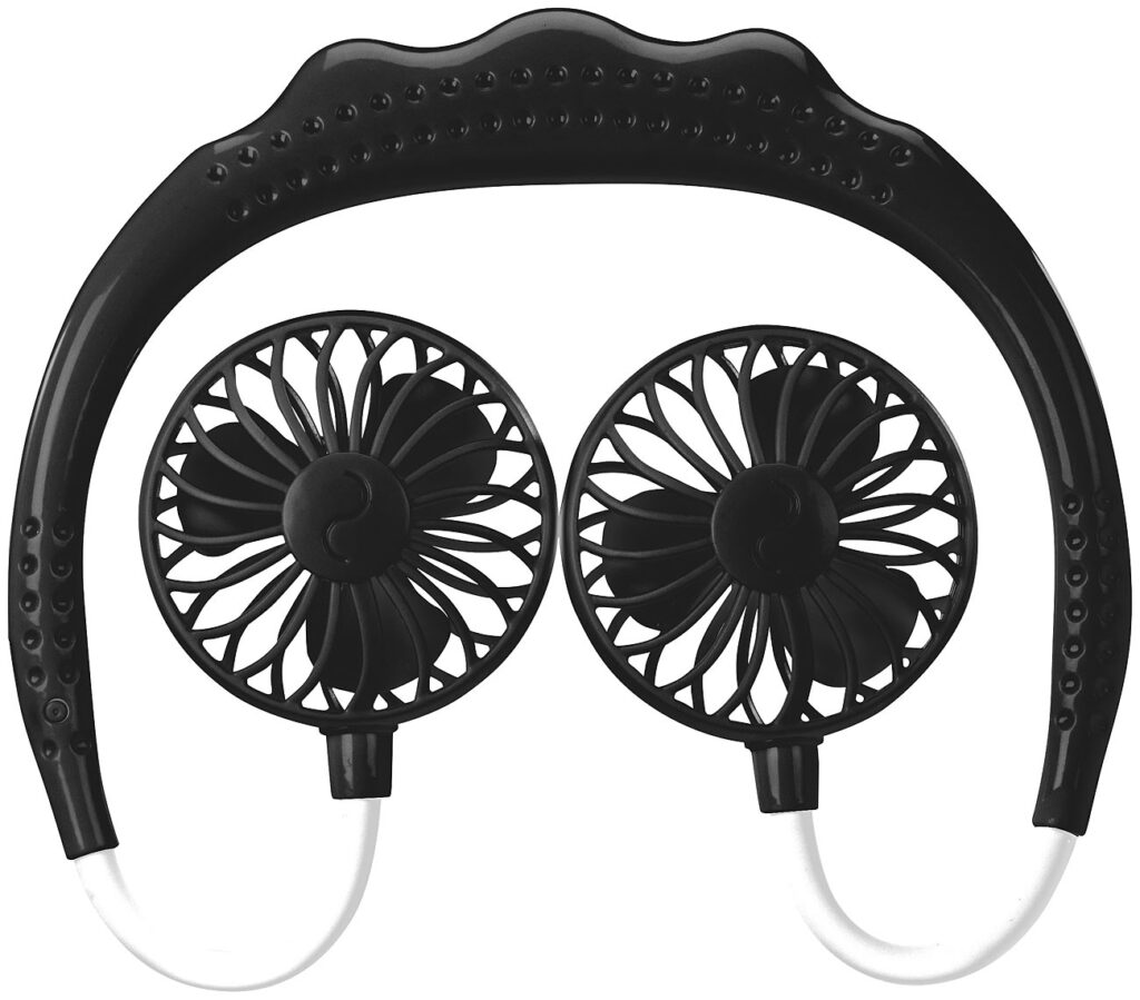Mobiler Akku-Doppelventilator zum Umhängen, 3 Geschwindigkeitsstufen Mobiler Akku-Doppelventilator zum Umhängen, 3 Geschwindigkeitsstufen