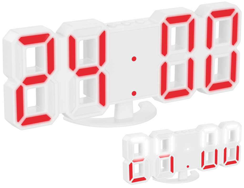 Kompakte USB-LED-Tisch- und Wanduhr, 7-Segment-Ziffern, 2 Farben Kompakte USB-LED-Tisch- und Wanduhr, 7-Segment-Ziffern, 2 Farben