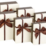 6er-Set edle Geschenk-Boxen mit brauner Schleife, 3 Grössen