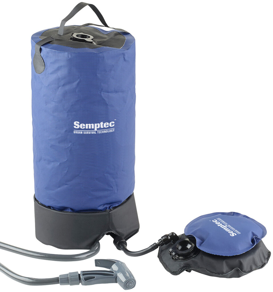 Tragbare Druck-Campingdusche mit Fusspumpe, 11 Liter Tragbare Druck-Campingdusche mit Fusspumpe, 11 Liter