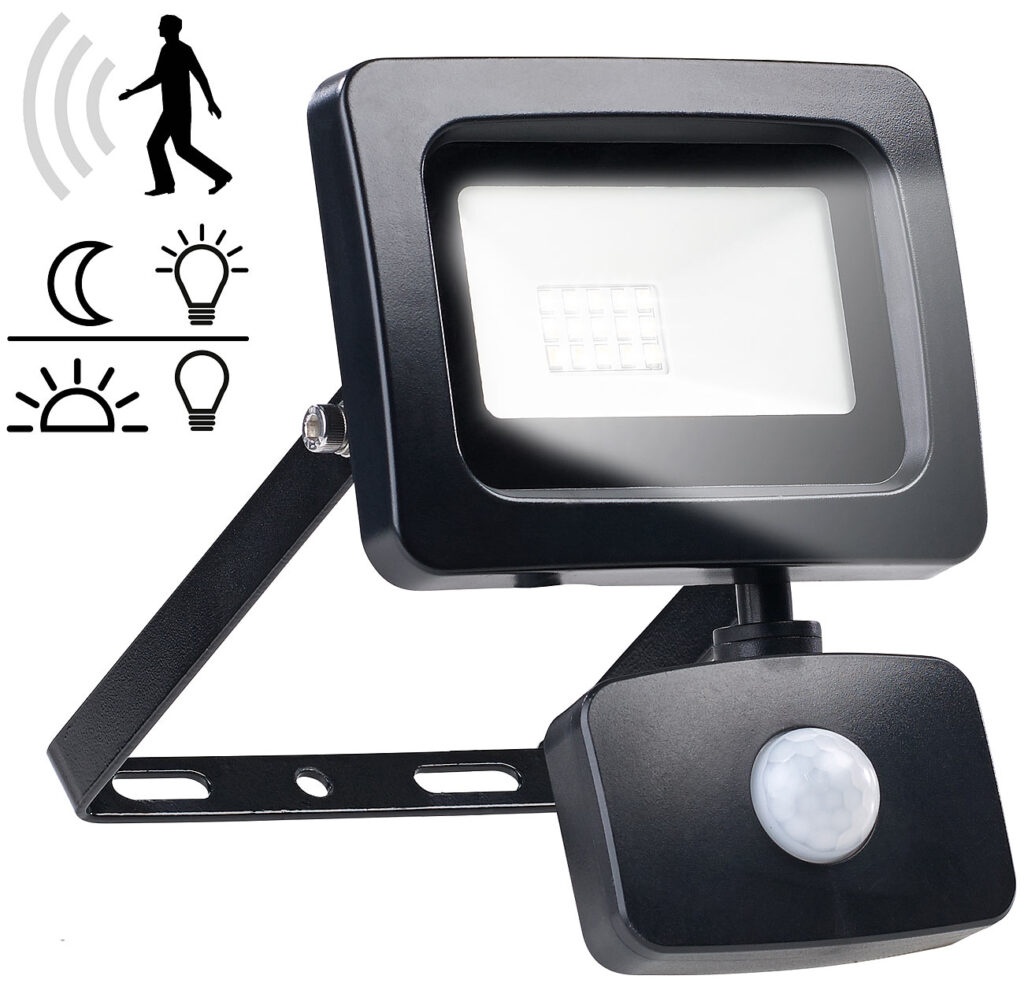 Mini-LED-Fluter, PIR-Bewegungssensor, 10 Watt, 800 lm, warmweiss, IP44
