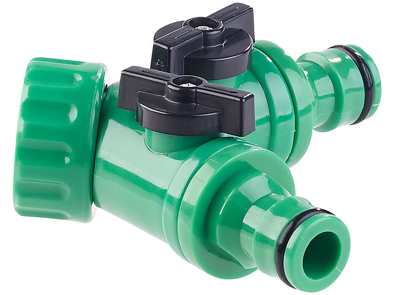 2-Wege-Wasserhahn-Adapter mit 2 Ventilen für Gartenschläuche 2-Wege-Wasserhahn-Adapter mit 2 Ventilen für Gartenschläuche