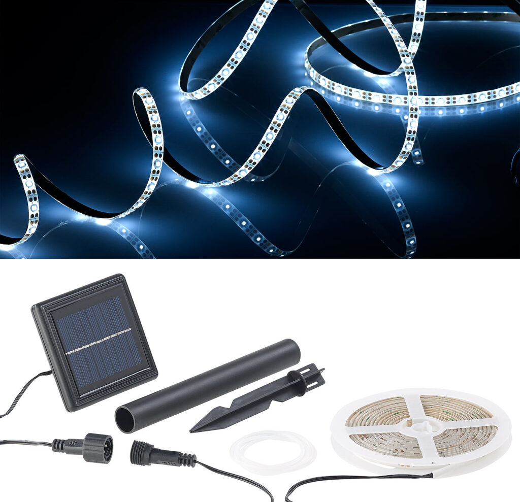 Solar-LED-Streifen mit 180 tageslichtweissen LEDs, 3 m, wetterfest IP65 Solar-LED-Streifen mit 180 tageslichtweissen LEDs, 3 m, wetterfest IP65