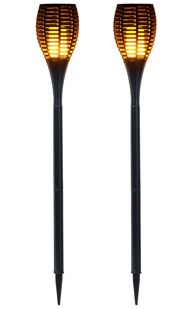 2er-Set LED-Gartenfackeln, realistisches Flammenflackern, 2.000-mAh-Akku 2er-Set LED-Gartenfackeln, realistisches Flammenflackern, 2.000-mAh-Akku