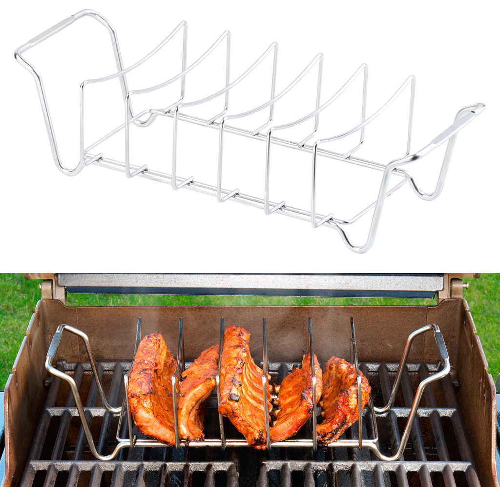 2in1-Sparerib-Halter und Bratenkorb für Grill und Ofen, Edelstahl 2in1-Sparerib-Halter und Bratenkorb für Grill und Ofen, Edelstahl