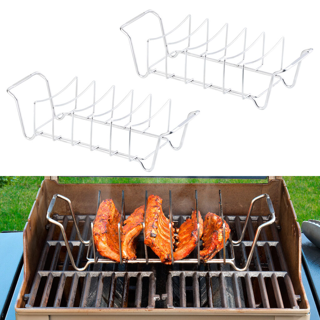 2er-Set 2in1-Sparerib-Halter & Bratenkorb für Grill & Ofen, Edelstahl 2er-Set 2in1-Sparerib-Halter & Bratenkorb für Grill & Ofen, Edelstahl