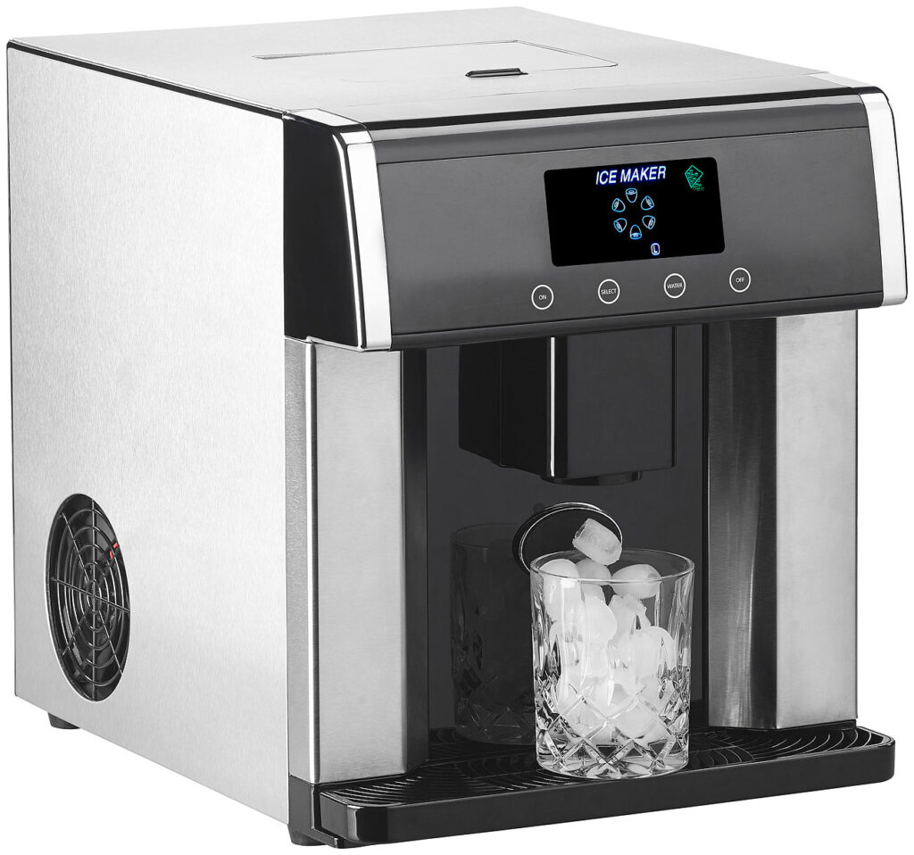 Eiswürfelmaschine & Wasserspender V2 mit XL-Display, Edelstahl-Gehäuse Eiswürfelmaschine & Wasserspender V2 mit XL-Display, Edelstahl-Gehäuse