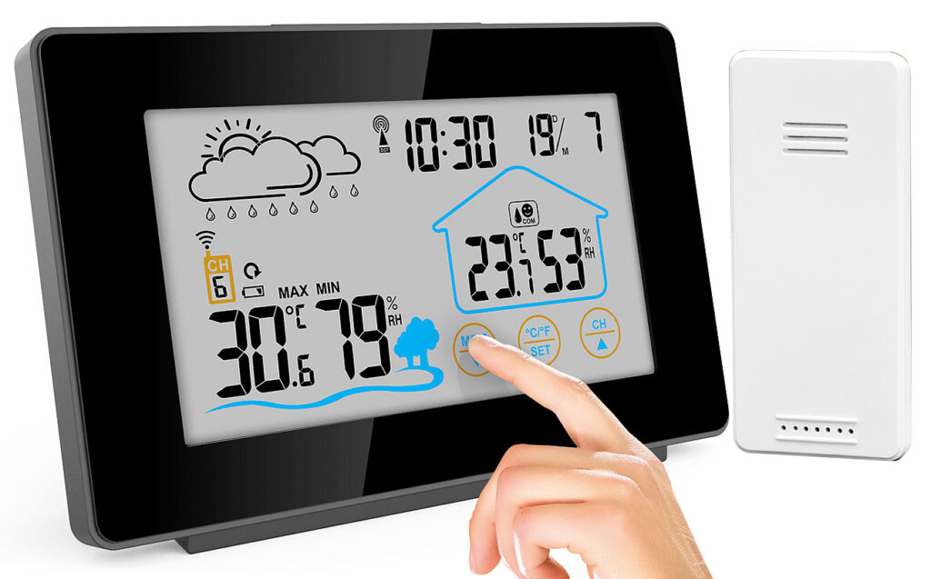 Funk-Wetterstation mit Aussensensor, Display-Touchfunktion, Wettertrend Funk-Wetterstation mit Aussensensor, Display-Touchfunktion, Wettertrend
