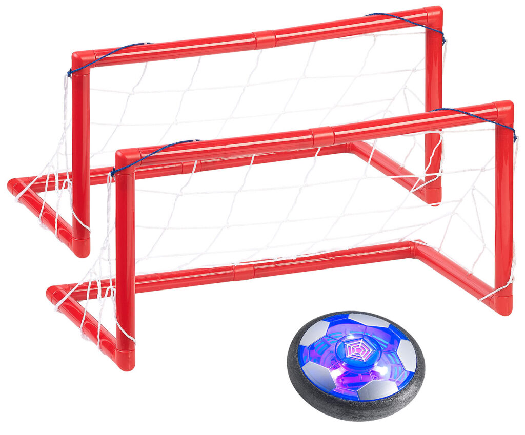 Akku Luftkissen-Indoor-Fussball, Farb-LEDs,Möbelschutz, 2 Tore Akku Luftkissen-Indoor-Fussball, Farb-LEDs,Möbelschutz, 2 Tore