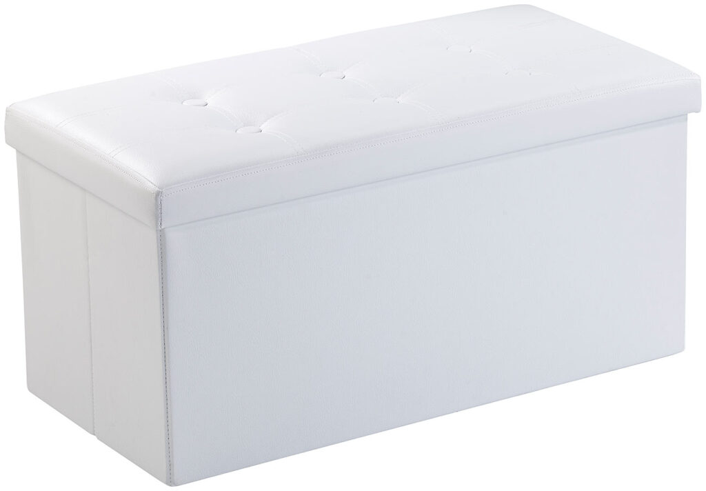 Faltbare 2in1-Sitzbank und -truhe, 80 l, bis 300 kg, Kunstleder, weiss Faltbare 2in1-Sitzbank und -truhe, 80 l, bis 300 kg, Kunstleder, weiss