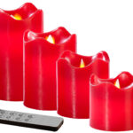 4 Echtwachskerzen mit beweglicher LED-Flamme, abgestuft, rot