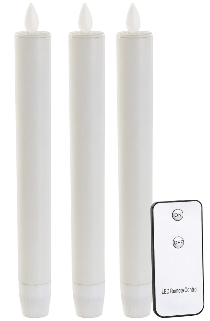 LED-Stabkerze mit beweglicher Flamme und Fernbedienung, weiss, 3er-Set LED-Stabkerze mit beweglicher Flamme und Fernbedienung, weiss, 3er-Set