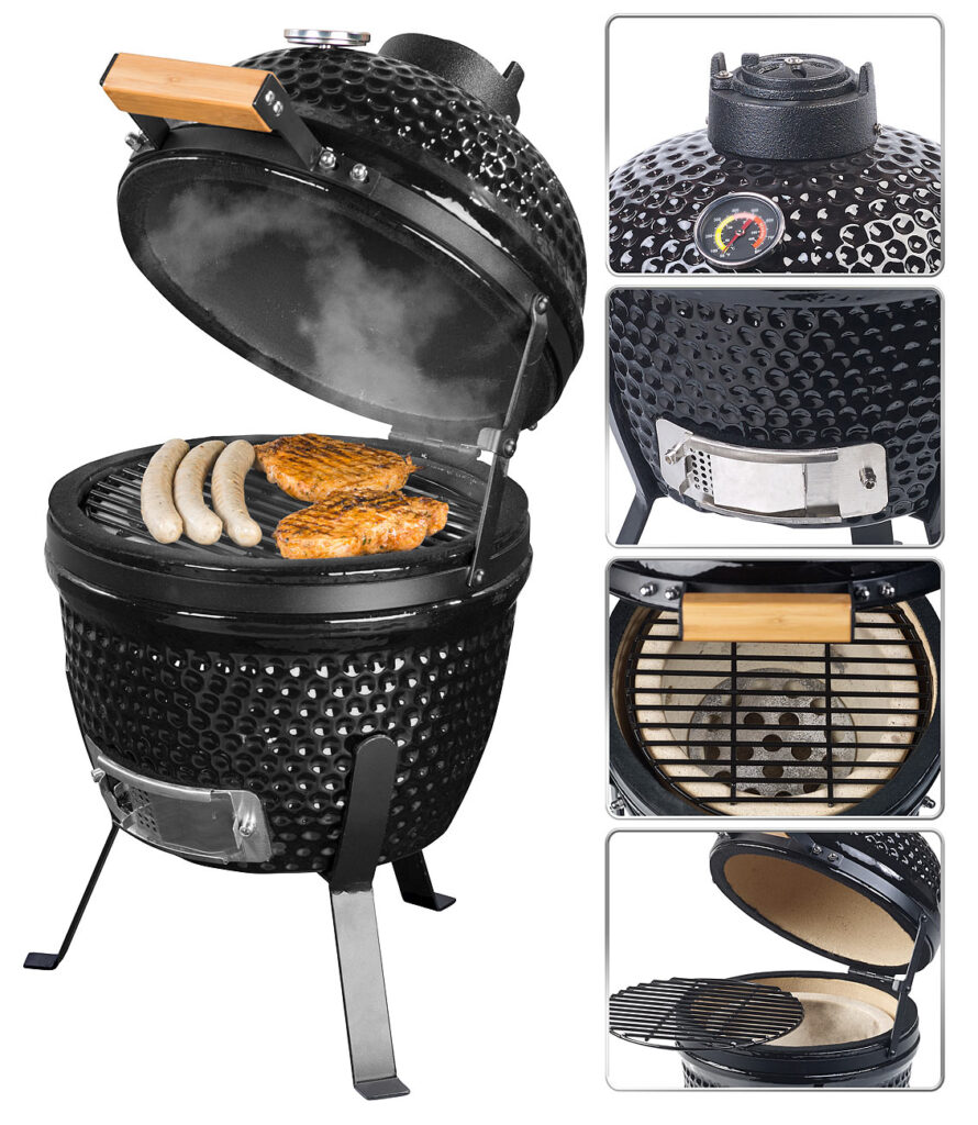 2in1-Kamado-Keramik-Kugelgrill & Smoker, Thermometer, Lüftung, Ø 27 cm 2in1-Kamado-Keramik-Kugelgrill & Smoker, Thermometer, Lüftung, Ø 27 cm