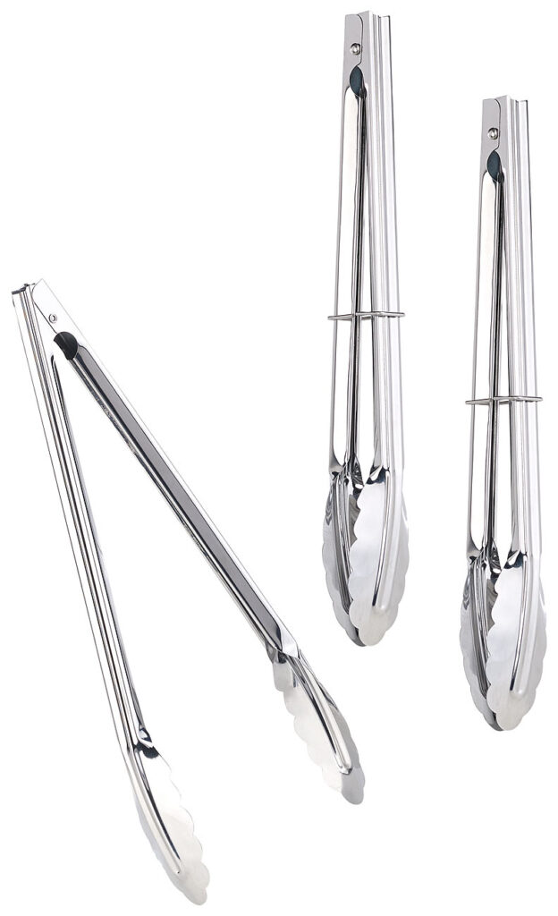 3er-Set Rostfreie Grillzange aus Chromstahl, rundgezahnte Greifflächen 3er-Set Rostfreie Grillzange aus Chromstahl, rundgezahnte Greifflächen