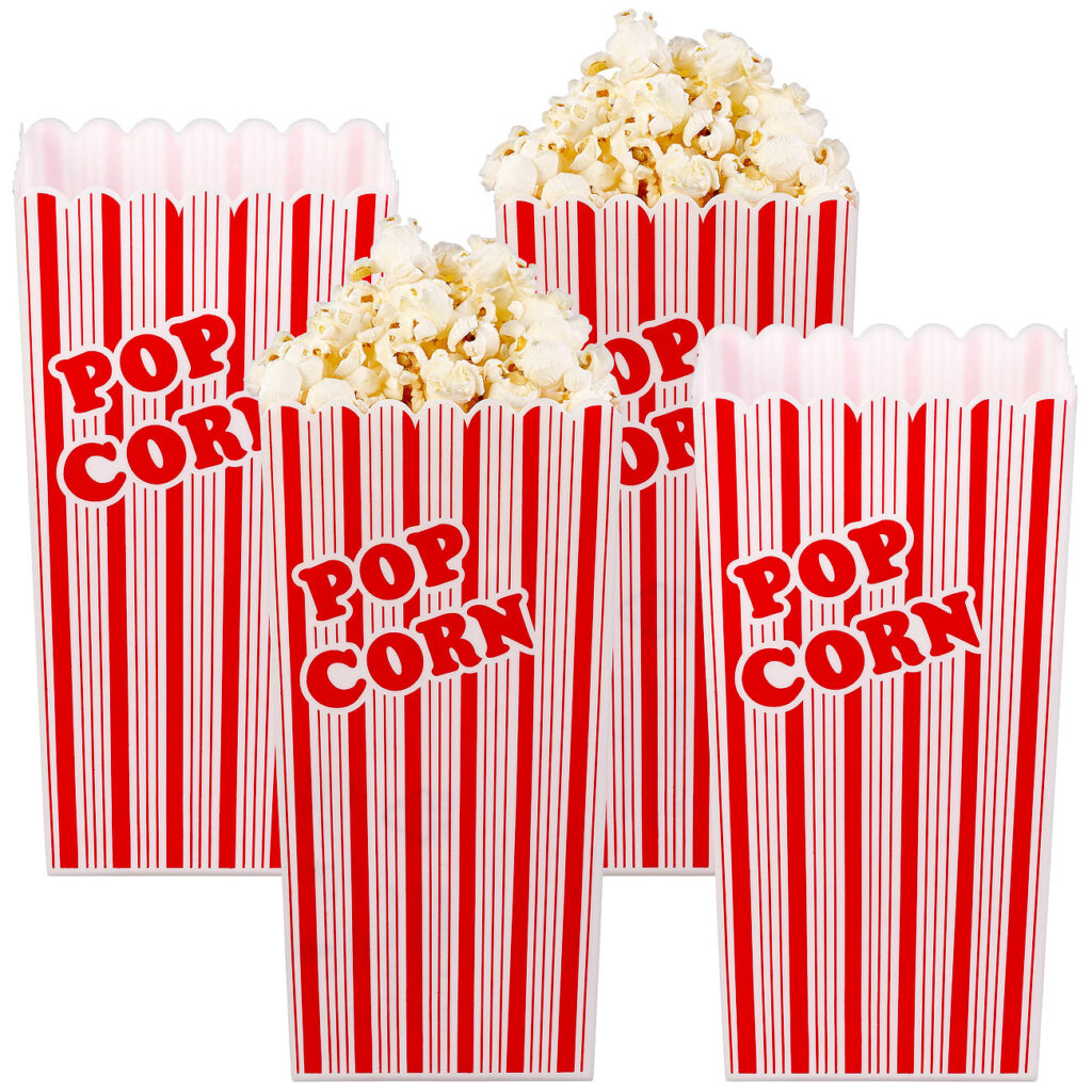 4er-Set wiederverwendbare Popcorn-Boxen, 2 Liter, rot-weiss gestreift