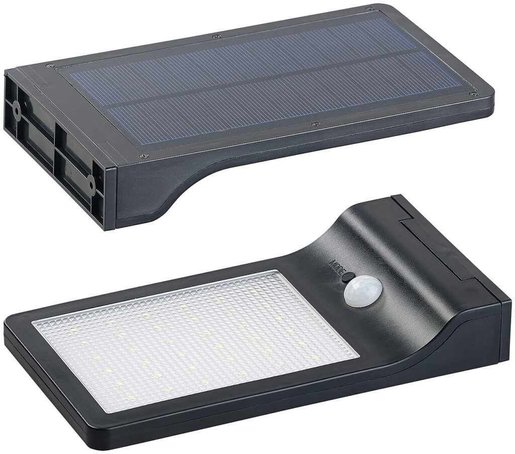 Solar-LED-Wandleuchte mit PIR-Sensor & Nachtlicht, IP44, 350 Lumen Solar-LED-Wandleuchte mit PIR-Sensor & Nachtlicht, IP44, 350 Lumen