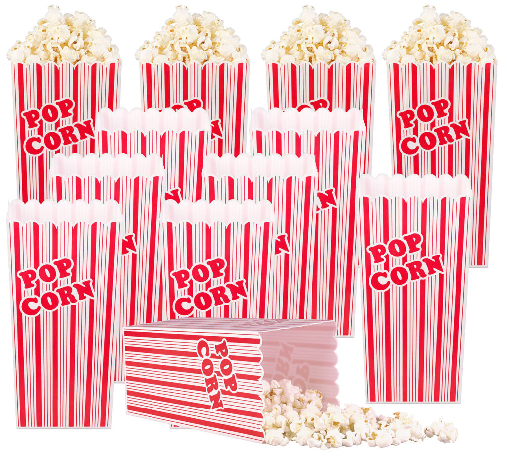 12er-Set wiederverwendbare Popcorn-Boxen, 2 Liter, rot-weiss gestreift 12er-Set wiederverwendbare Popcorn-Boxen, 2 Liter, rot-weiss gestreift