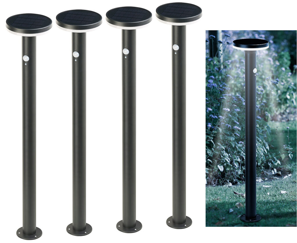 4er-Set Premium-LED-Solar-Wegeleuchte, PIR-Sensor, Nachtlicht, 600 lm 4er-Set Premium-LED-Solar-Wegeleuchte, PIR-Sensor, Nachtlicht, 600 lm