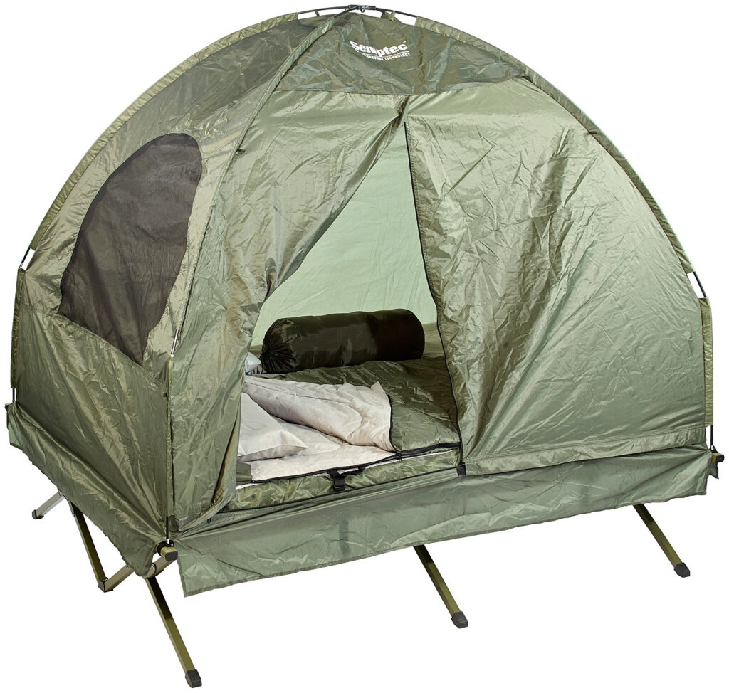 4in1-Doppelzelt mit Feldbett, 2 Sommer-Schlafsäcken und Matratze 4in1-Doppelzelt mit Feldbett, 2 Sommer-Schlafsäcken und Matratze