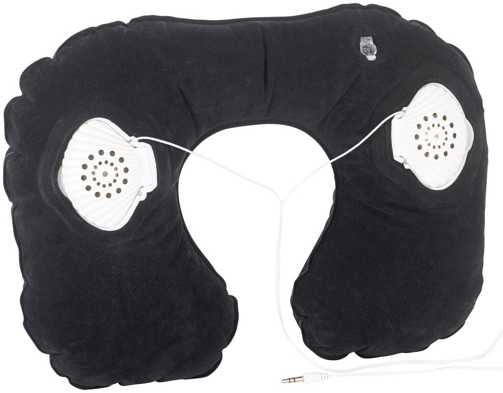 Aufblasbares Nackenhörnchen mit integriertem Stereo-Lautsprecher