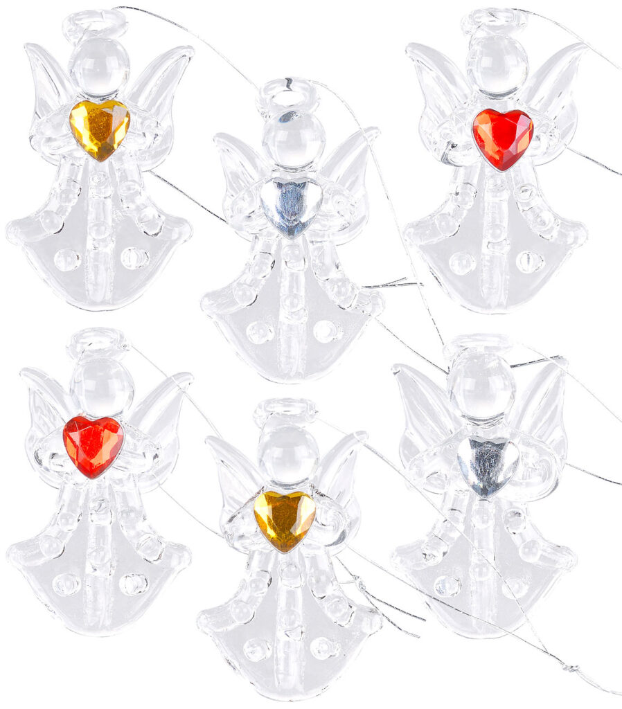 6er-Set Glas-Anhänger Engel mit Herz, handgefertigt, je 46 x 28 mm 6er-Set Glas-Anhänger Engel mit Herz, handgefertigt, je 46 x 28 mm