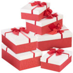 6er-Set edle Geschenk-Boxen mit roter Schleife, 3 verschiedene Grössen