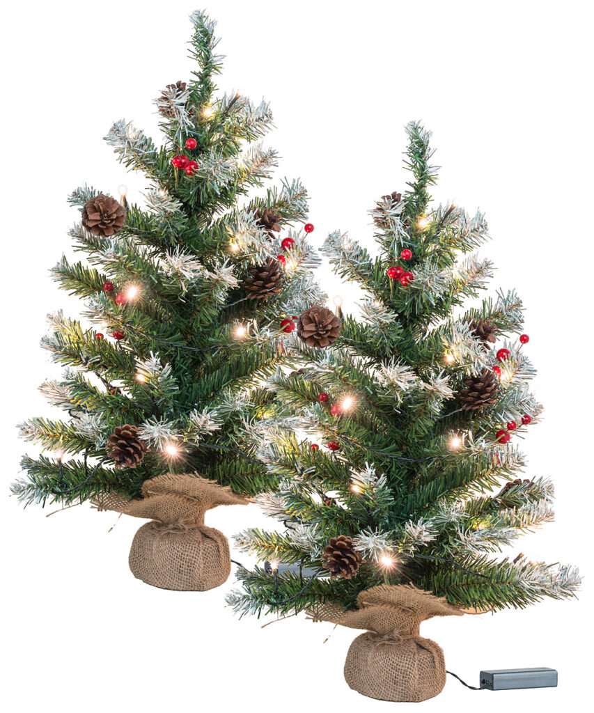 2er-Set Deko-Weihnachtsbäume mit 30 LEDs, Zapfen & Eibenbeeren, 60 cm 2er-Set Deko-Weihnachtsbäume mit 30 LEDs, Zapfen & Eibenbeeren, 60 cm