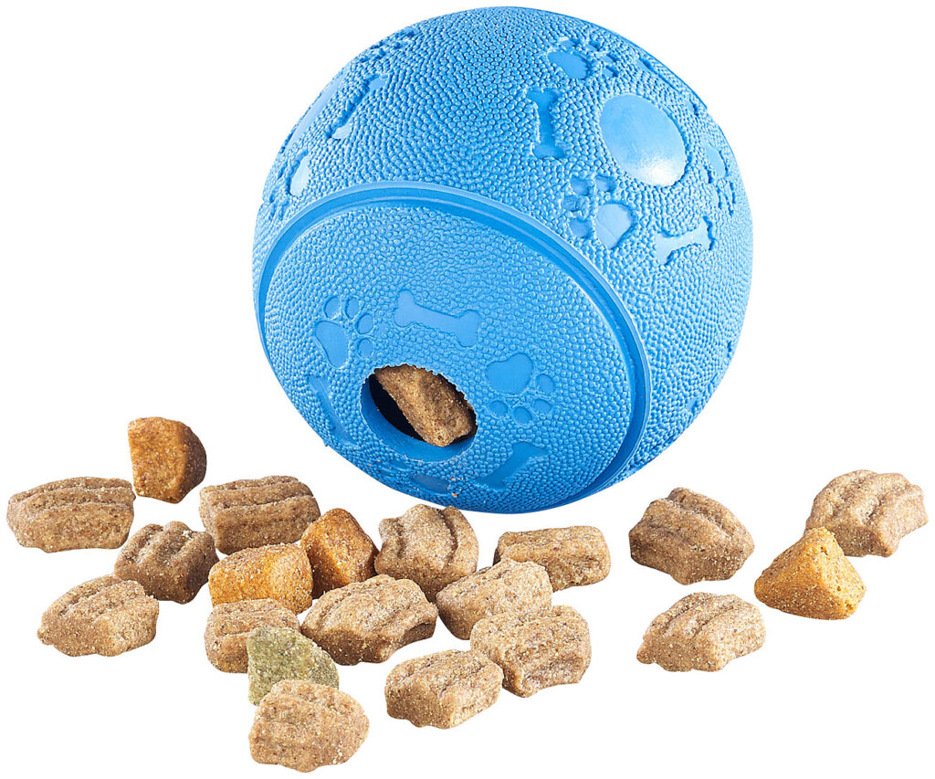 Hunde-Spielball aus Naturkautschuk, mit Snack-Ausgabe, Ø 8 cm, blau Hunde-Spielball aus Naturkautschuk, mit Snack-Ausgabe, Ø 8 cm, blau