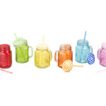 7-teiliges Servier-Set mit Getränkespender, 6 Gläser, Einmachglas-Look