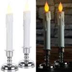 2er-Set LED-Stabkerzen mit silbernem Kerzenständer, flackernde Flamme