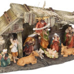 Weihnachtskrippe aus Polyresin mit 11 handbemalten Figuren