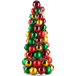 LED-beleuchtete Weihnachtsbaum-Pyramide mit bunten Kugeln, 30 cm