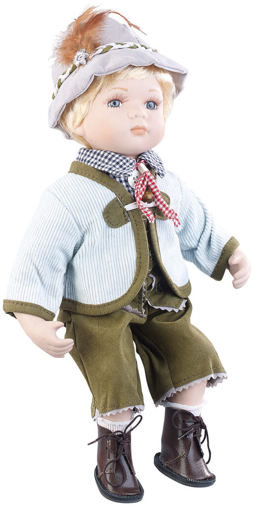 Sammler-Porzellan-Puppe „Anton“ mit bayerischer Tracht, 36 cm Sammler-Porzellan-Puppe „Anton“ mit bayerischer Tracht, 36 cm