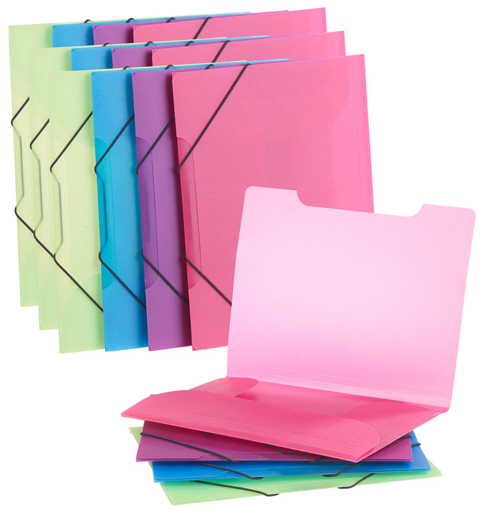 16er-Set Eckspanner-Einschlagmappen mit Gummizug, Kunststoff, 4 Farben 16er-Set Eckspanner-Einschlagmappen mit Gummizug, Kunststoff, 4 Farben