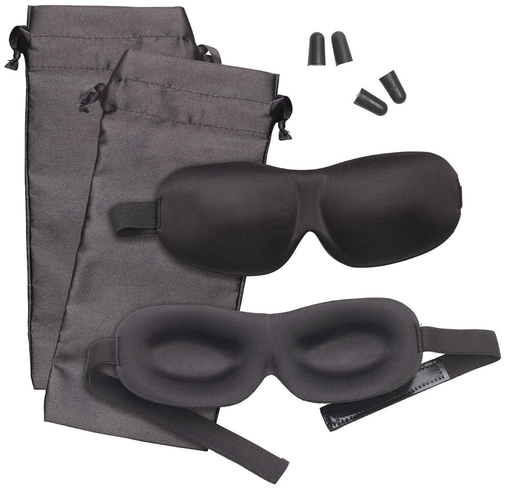 2er-Set 3D-Schlafmasken mit Ohrstöpseln & Aufbewahrungstasche, schwarz 2er-Set 3D-Schlafmasken mit Ohrstöpseln & Aufbewahrungstasche, schwarz