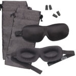 2er-Set 3D-Schlafmasken mit Ohrstöpseln & Aufbewahrungstasche, schwarz