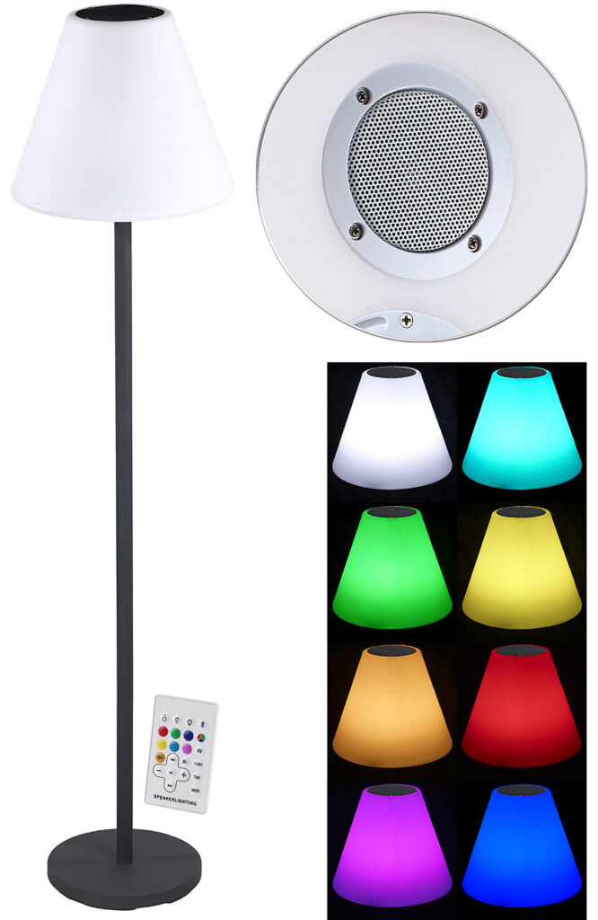 Solar-LED-Stehleuchte, Lautsprecher, Bluetooth, 7 Farben, 50 lm, 2,4 W Solar-LED-Stehleuchte, Lautsprecher, Bluetooth, 7 Farben, 50 lm, 2,4 W