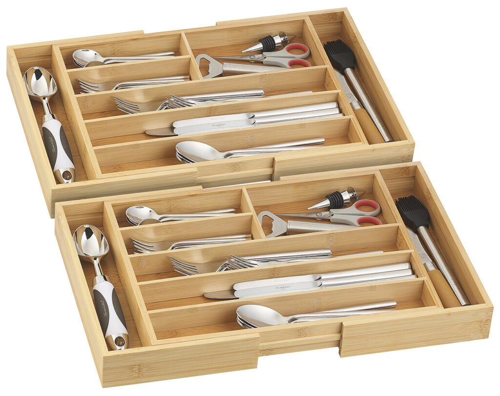 2er-Set variable Bambus-Besteckeinsätze, 6 – 8 Fächer, 37 – 45,5 cm 2er-Set variable Bambus-Besteckeinsätze, 6 – 8 Fächer, 37 – 45,5 cm