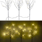 3 Deko-Zweige, je 48 Kunststoff-Knospen & 8 LEDs, batteriebetrieben, Timer
