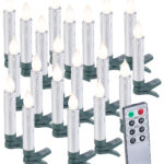20er-Set LED-Weihnachtsbaumkerzen mit Fernbedienung und Timer, Silber