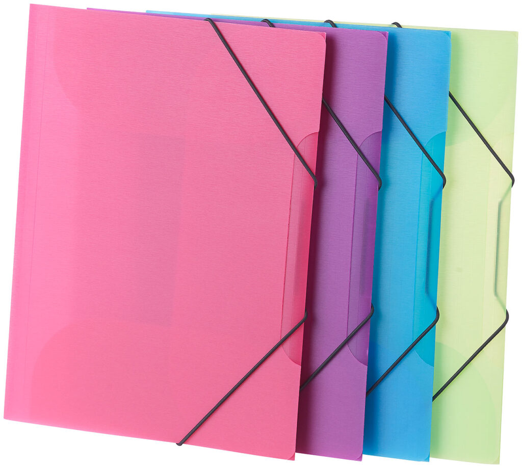 4er-Set Eckspanner-Einschlagmappen mit Gummizug, Kunststoff, 4 Farben 4er-Set Eckspanner-Einschlagmappen mit Gummizug, Kunststoff, 4 Farben