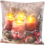 Deko-Kissen mit Adventskranz-Motiv, 4 LEDs, Batteriebetrieb, 45 x 45 cm