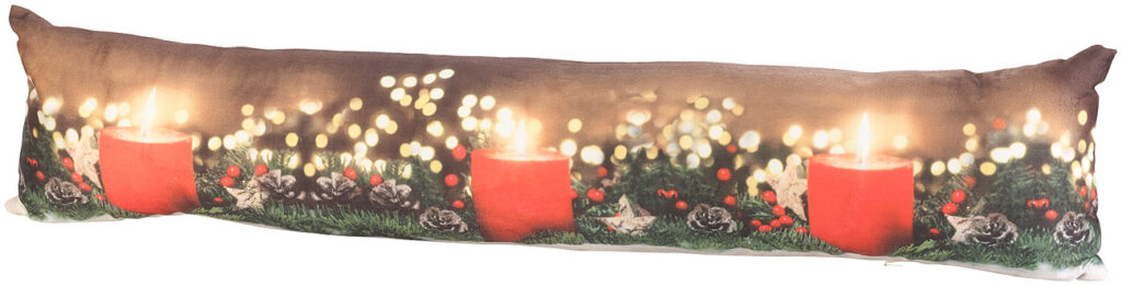 Zugluftstopper-Deko-Kissen mit Kerzen-Motiv, 3 LEDs, 90 x 20cm Zugluftstopper-Deko-Kissen mit Kerzen-Motiv, 3 LEDs, 90 x 20cm