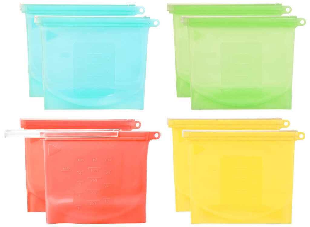 8er-Set Silikon-Lebensmittelbeutel, wiederverschliessbar, 1.000 ml 8er-Set Silikon-Lebensmittelbeutel, wiederverschliessbar, 1.000 ml