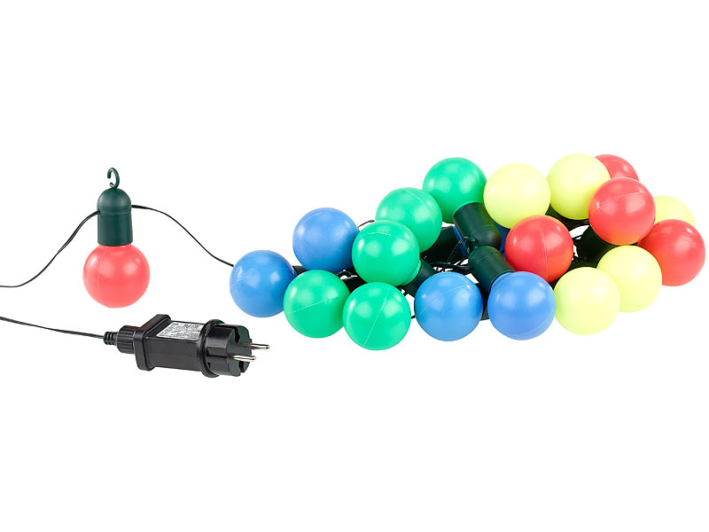 4-farbige LED-Lichterkette mit 20 Lämpchen, 1,2 Watt, 475cm, IP44 4-farbige LED-Lichterkette mit 20 Lämpchen, 1,2 Watt, 475cm, IP44