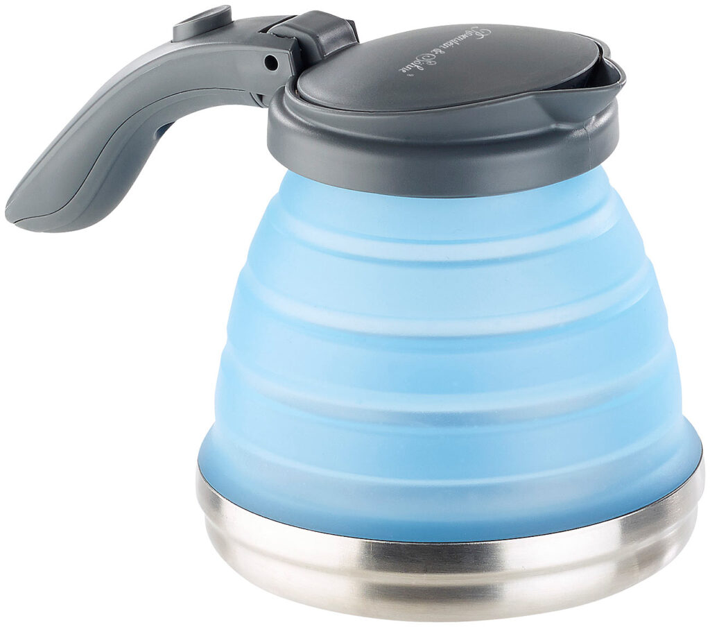 Faltbarer Silikon-Camping-Wasserkessel mit Edelstahlboden, 800 ml