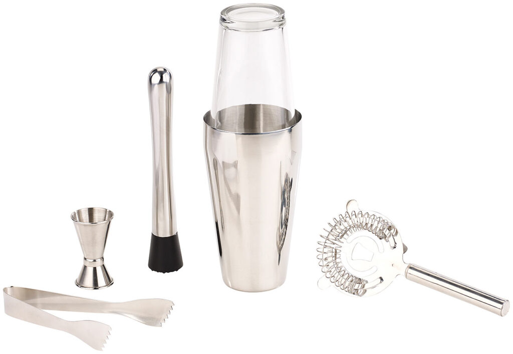 Boston-Cocktailshaker-Set aus Edelstahl mit Glas, 6-teilig, 0,8 l Boston-Cocktailshaker-Set aus Edelstahl mit Glas, 6-teilig, 0,8 l